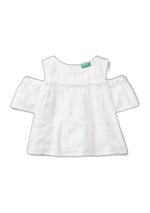 Benetton Kız Çocuk Beyaz Omzu Açık Lastik Detaylı Bisiklet Yaka Bluz
