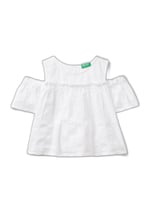 Benetton Kız Çocuk Beyaz Omzu Açık Lastik Detaylı Bisiklet Yaka Bluz
