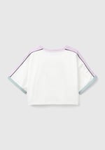 Benetton Kız Çocuk Beyaz Önü Baskılı Kontrast Renkli Geniş Bisiklet Yaka T-Shirt