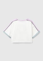Benetton Kız Çocuk Beyaz Önü Baskılı Kontrast Renkli Geniş Bisiklet Yaka T-Shirt
