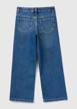 Benetton Kız Çocuk Koyu Denim Arkası Logo Detaylı 5 Cepli Rahat Kesim Denim Pantolon