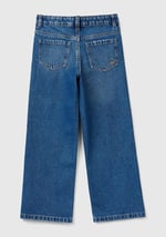Benetton Kız Çocuk Koyu Denim Arkası Logo Detaylı 5 Cepli Rahat Kesim Denim Pantolon