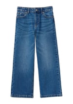 Benetton Kız Çocuk Koyu Denim Arkası Logo Detaylı 5 Cepli Rahat Kesim Denim Pantolon