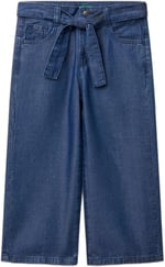 Benetton Kız Çocuk Koyu Denim%100 Liyosel Beli Kuşaklı Wide Fit Denim Jean