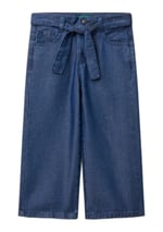 Benetton Kız Çocuk Koyu Denim%100 Liyosel Beli Kuşaklı Wide Fit Denim Jean