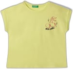 Benetton Kız Çocuk Krem Parlak Baskılı Düşük Omuz T-Shirt