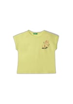 Benetton Kız Çocuk Krem Parlak Baskılı Düşük Omuz T-Shirt