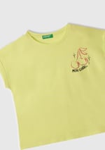 Benetton Kız Çocuk Krem Parlak Baskılı Düşük Omuz T-Shirt