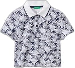 Benetton Kız Çocuk Lacivert-Beyaz Tamamı Desenli Parlak Logo İşlemeli Düğmeli Polo Yaka T-Shirt