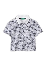 Benetton Kız Çocuk Lacivert-Beyaz Tamamı Desenli Parlak Logo İşlemeli Düğmeli Polo Yaka T-Shirt