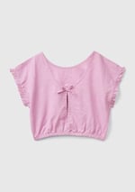Benetton Kız Çocuk Pembe Keten Karışımlı Bluz