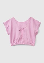 Benetton Kız Çocuk Pembe Keten Karışımlı Bluz