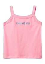 Benetton Kız Çocuk Pembe Simli Logo Baskılı İnce Askılı Atlet