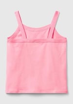 Benetton Kız Çocuk Pembe Simli Logo Baskılı İnce Askılı Atlet