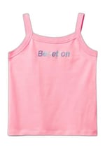 Benetton Kız Çocuk Pembe Simli Logo Baskılı İnce Askılı Atlet