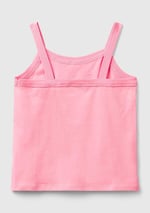 Benetton Kız Çocuk Pembe Simli Logo Baskılı İnce Askılı Atlet