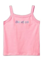 Benetton Kız Çocuk Pembe Simli Logo Baskılı İnce Askılı Atlet