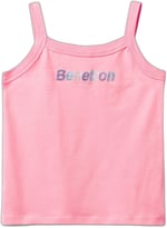 Benetton Kız Çocuk Pembe Simli Logo Baskılı İnce Askılı Atlet
