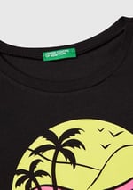 Benetton Kız Çocuk Sarı Grafik Baskılı Kısa Kollu T-Shirt