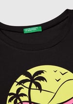 Benetton Kız Çocuk Sarı Grafik Baskılı Kısa Kollu T-Shirt