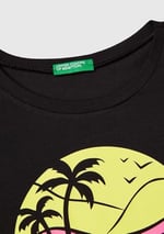 Benetton Kız Çocuk Sarı Grafik Baskılı Kısa Kollu T-Shirt