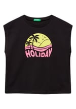 Benetton Kız Çocuk Sarı Grafik Baskılı Kısa Kollu T-Shirt