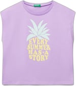 Benetton Kız Çocuk Sarı Grafik Baskılı Kısa Kollu T-Shirt