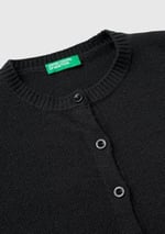 Benetton Kız Çocuk Siyah Önü Düğmeli Nervür Detaylı Hırka