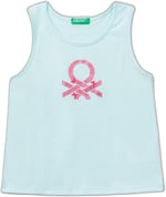 Benetton Kız Çocuk Su Yeşili Simli Logo İşlemeli Atlet