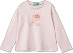 Benetton Kız Çocuk Toz Pembe Su Bazlı Parlak Baskılı Normal Kesim Uzun Kollu T-Shirt