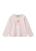 Benetton Kız Çocuk Toz Pembe Su Bazlı Parlak Baskılı Normal Kesim Uzun Kollu T-Shirt
