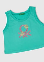 Benetton Kız Çocuk Yeşil Simli Logo Baskılı Atlet, Yeşil, 13-14 Yaş