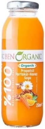 BenOrganic Propolisli Portakal Havuç Suyu 250 ml Cam Şişe