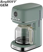 BergHOFF Gem Retro Filtre Kahve Makinesi – 900 W, 1, 5 L Cam Demlik | Mint Yeşil