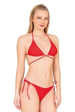Beria Kadın Çapraz Bağlama Detaylı Üçgen İpli Kırmızı Bikini Takımı