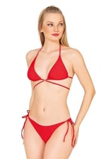 Beria Kadın Çapraz Bağlama Detaylı Üçgen İpli Kırmızı Bikini Takımı