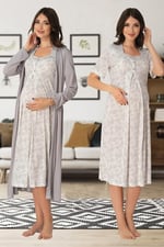 Bestin Kadın Gri Hamile Lohusa Sabahlıklı Gecelik Takım, XL, DS8015EF-89C0018316152