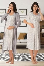 Bestin Kadın Gri Hamile Lohusa Sabahlıklı Gecelik Takım, XL, DS8015EF-89C0018316152