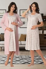 Bestin Kadın Pembe Hamile Lohusa Sabahlıklı Gecelik Takım, M, DW8015EF-86D0018320321