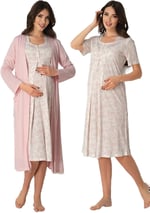 Bestin Kadın Pembe Hamile Lohusa Sabahlıklı Gecelik Takım, L, DW8015EF-86D0018319583