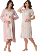 Bestin Kadın Pembe Hamile Lohusa Sabahlıklı Gecelik Takım, S, DW8015EF-86D0018319512
