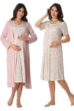 Bestin Kadın Pembe Hamile Lohusa Sabahlıklı Gecelik Takım, S, DW8015EF-86D0018319512