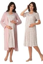 Bestin Kadın Pembe Hamile Lohusa Sabahlıklı Gecelik Takım, L, DW8015EF-86D0018319583