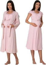 Bestin Kadın Pembe Sabahlıklı Hamile Lohusa Gecelik Takımı, 2XL, DT6015EF-86D0018318158