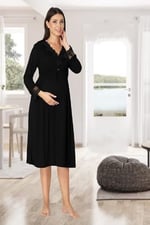 Bestin Kadın Siyah Lohusa Hamile Gecelik, L, CW8093EF-86D0018320448