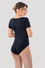 Bestin Kadın Siyah Seamless Dikişsiz Iz Yapmaz Yarım Kollu Çıtçıtlı Bady