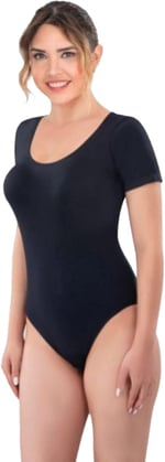 Bestin Kadın Siyah Seamless Dikişsiz Iz Yapmaz Yarım Kollu Çıtçıtlı Bady