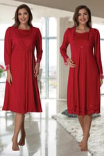 Bestin Kadın Vişne Sabahlıklı Hamile Lohusa Gecelik Takımı, 2XL, DS2019EF-86D0018319504