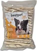 Bestpet Twisted Stick White,%100 Doğal Deri Beyaz Burgu Köpek Ödül Çubuğu 350 gr