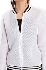 Bexy Amanda - File Detaylı Beyaz Spor Bomber Ceket | 160206-3 (Large)